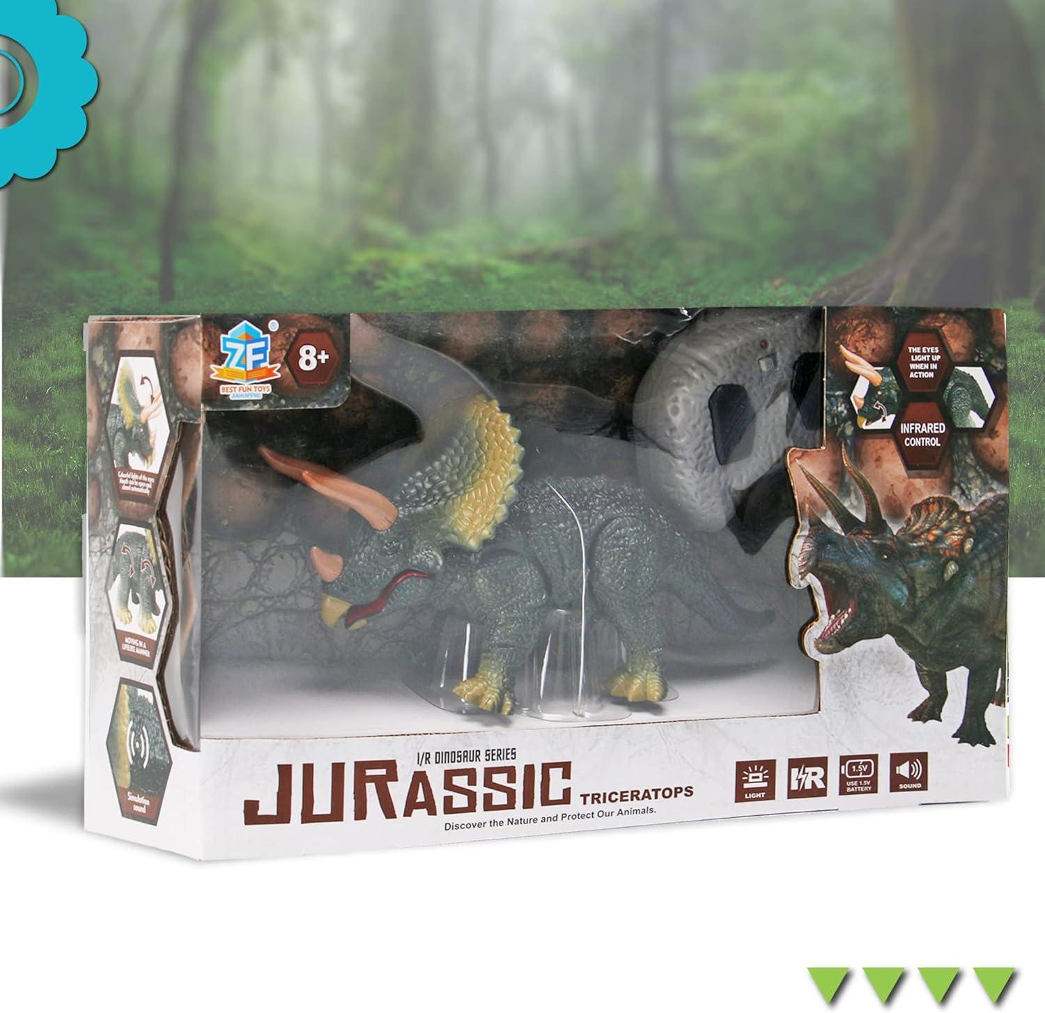 imageLiberty Imports Kids RC Triceratops LED Infrared Remote Control Toy Remote Control Dinosaur with Realistic Roaring Sounds ampamp Lights Battery Operated Moving Dino RobotTriceratops