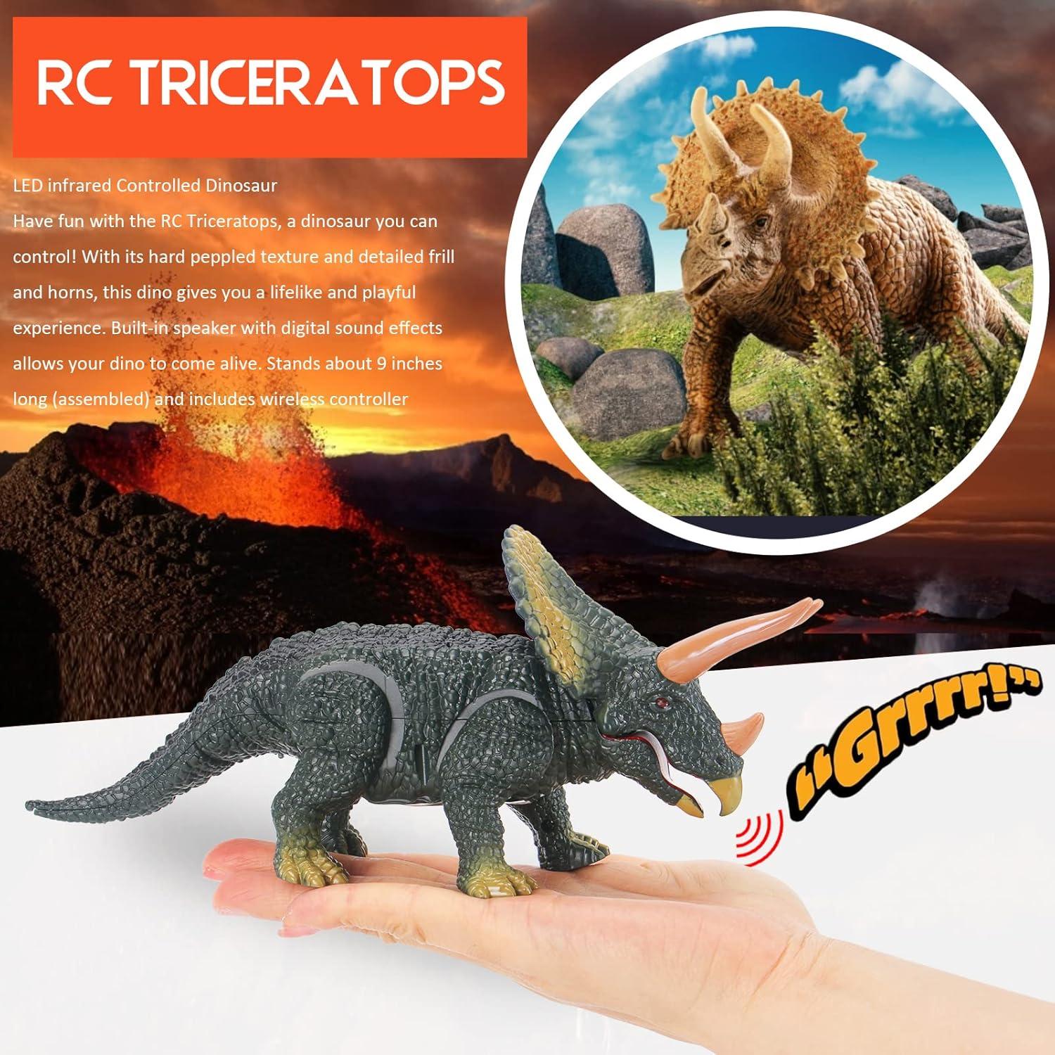 imageLiberty Imports Kids RC Triceratops LED Infrared Remote Control Toy Remote Control Dinosaur with Realistic Roaring Sounds ampamp Lights Battery Operated Moving Dino RobotTriceratops