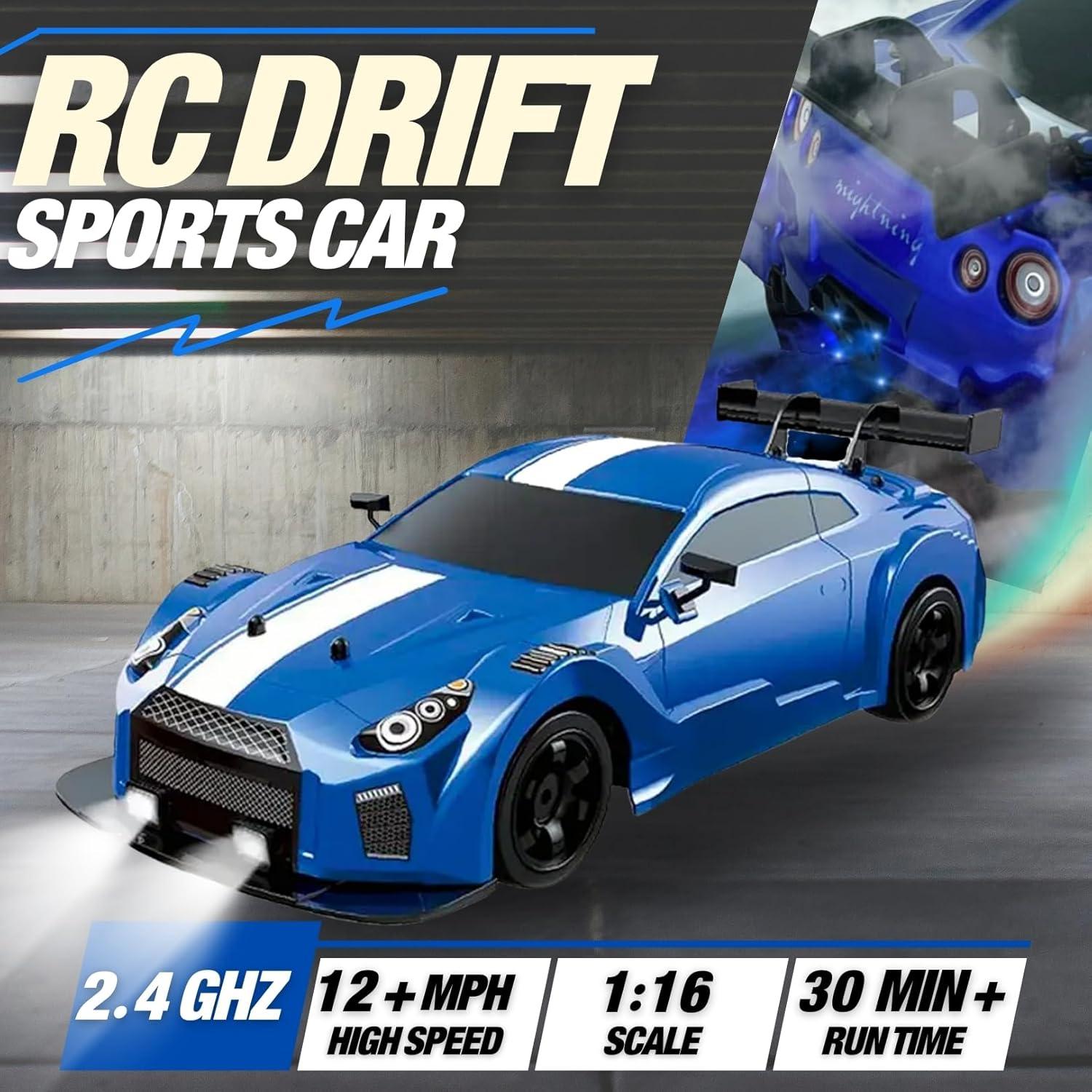 imageLiberty Imports RC Drift Car 116 24GHz 4WD Remote Control Sport Racing OnRoad Vehicle with LED Light Batteries and Drift Tires RedBlue