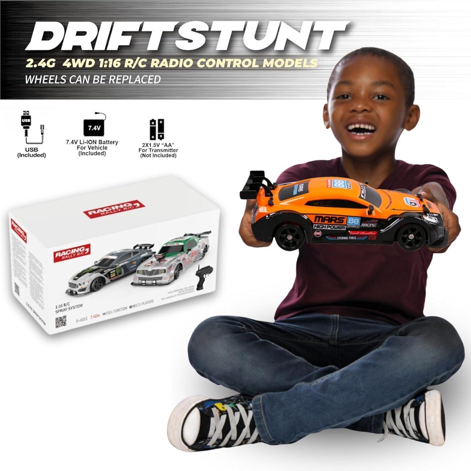 imageLiberty Imports RC Drift Car 116 24GHz 4WD Remote Control Sport Racing OnRoad Vehicle with LED Light Batteries and Drift Tires RedOrange