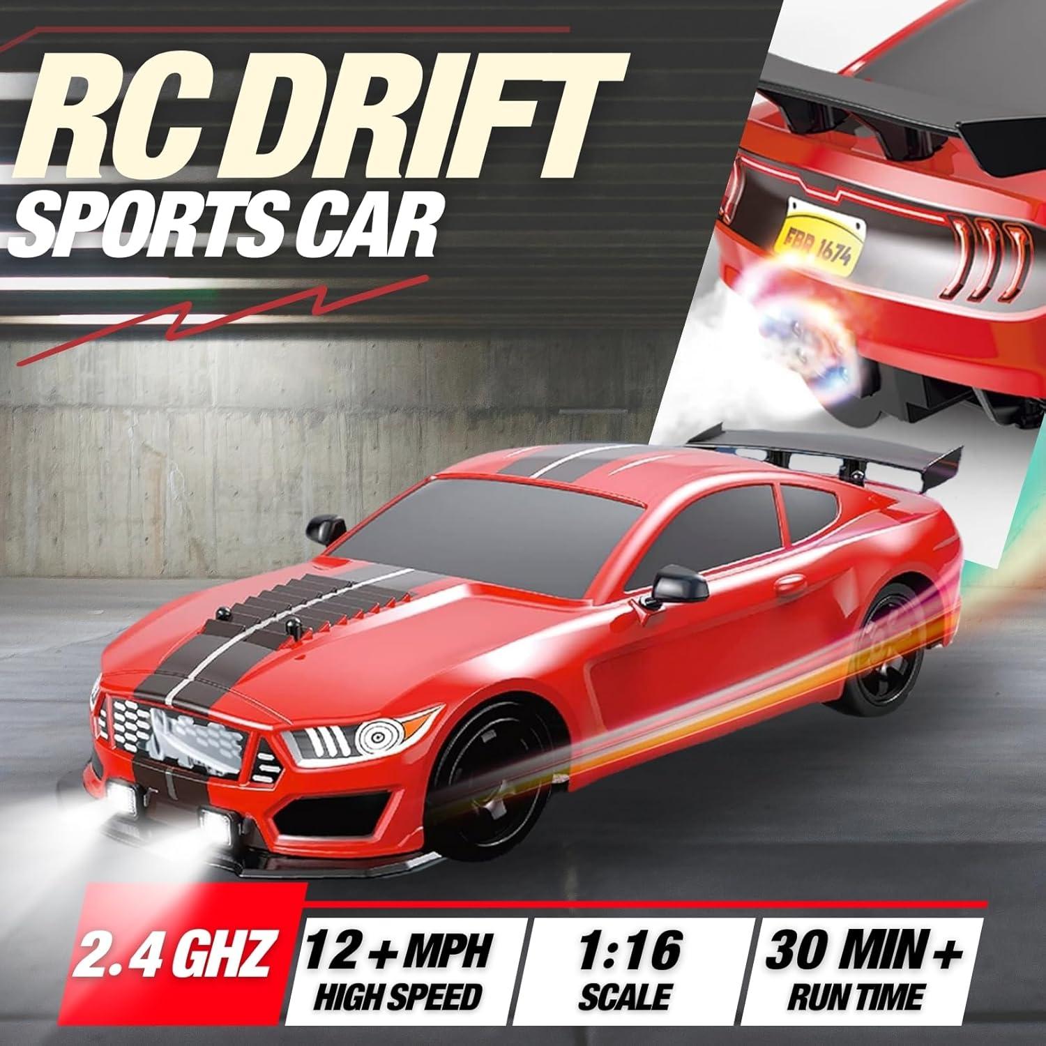 imageLiberty Imports RC Drift Car 116 24GHz 4WD Remote Control Sport Racing OnRoad Vehicle with LED Light Batteries and Drift Tires RedRed