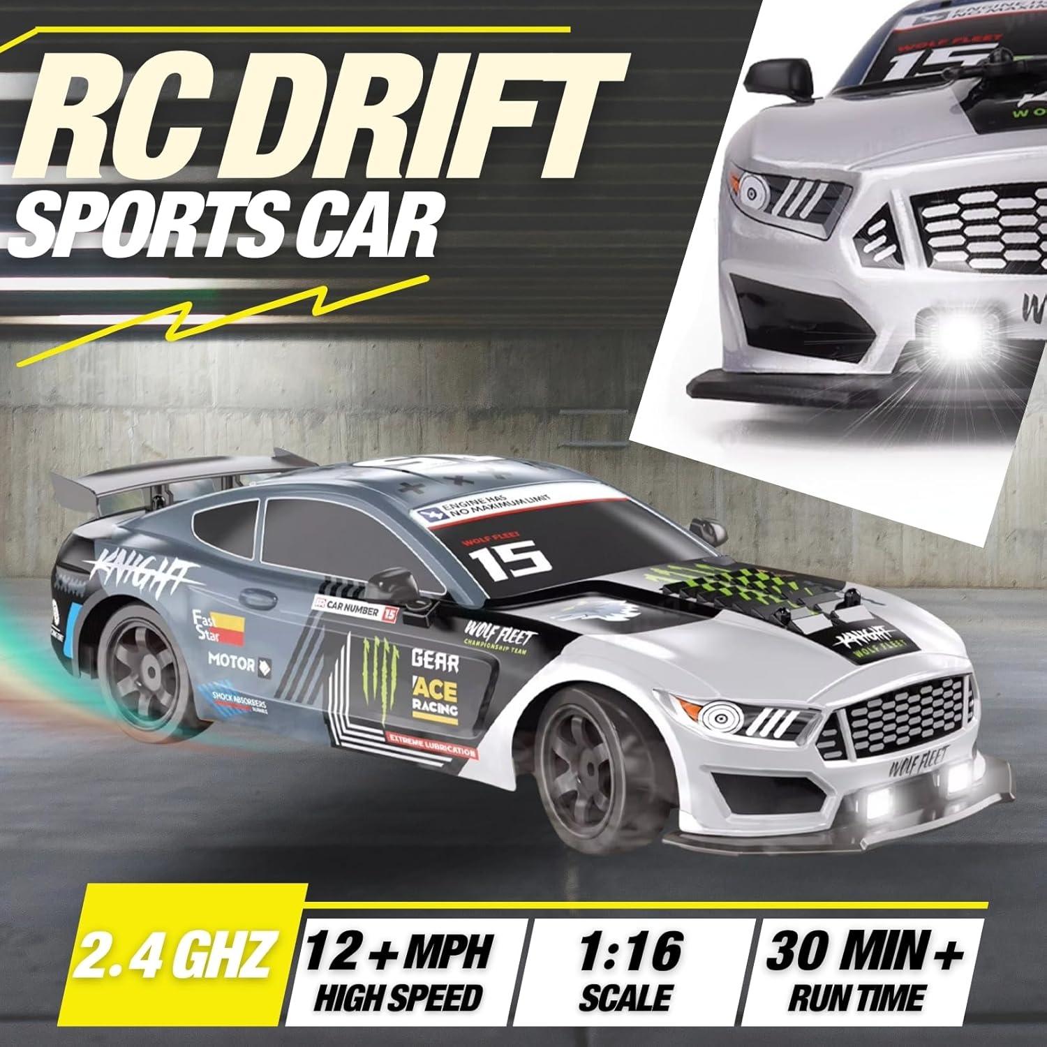imageLiberty Imports RC Drift Car 116 24GHz 4WD Remote Control Sport Racing OnRoad Vehicle with LED Light Batteries and Drift Tires RedSilver