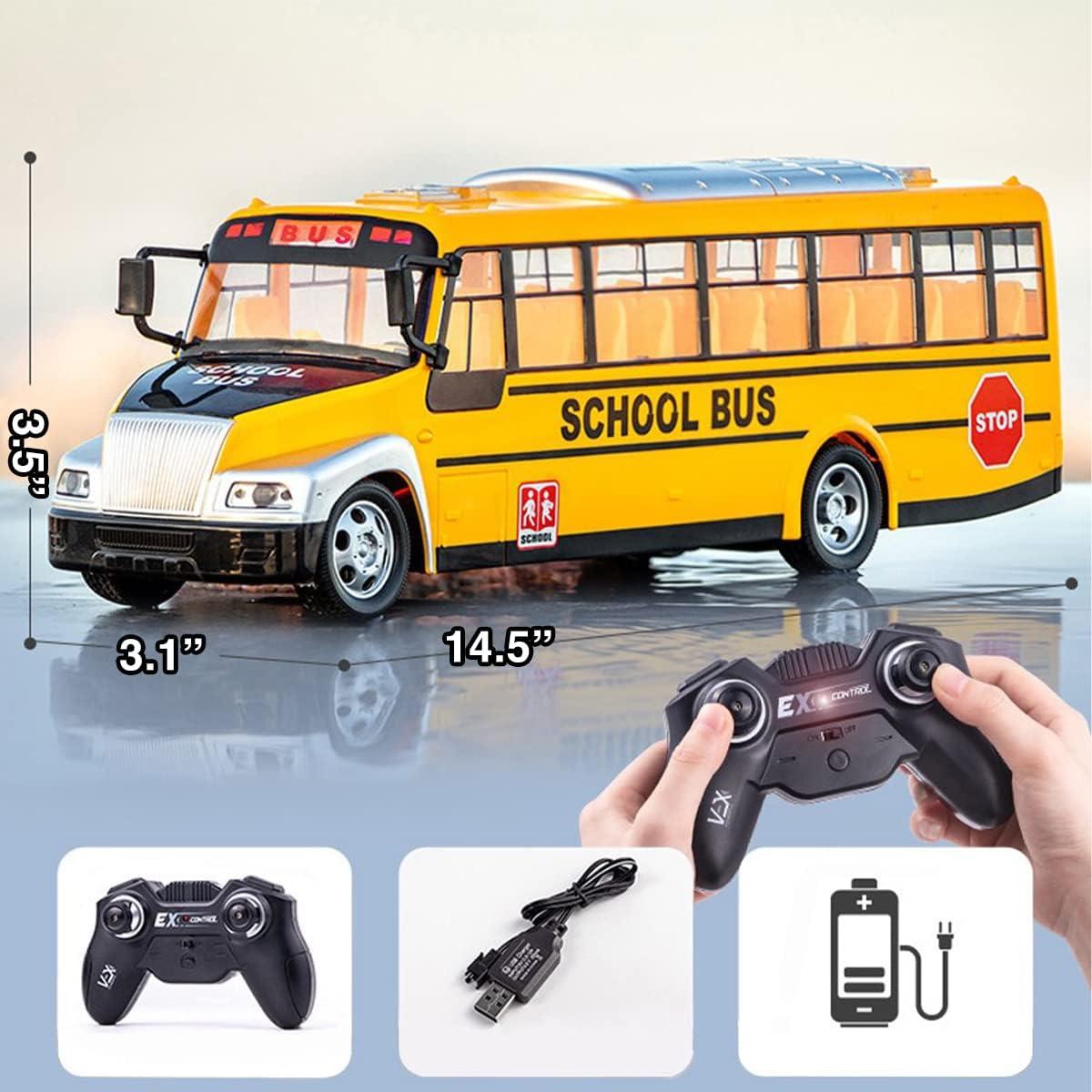 imageLiberty Imports RC School Bus  24Ghz Remote Control Toy Bus with LED Lights Rechargeable Electronic Vehicle for Kids
