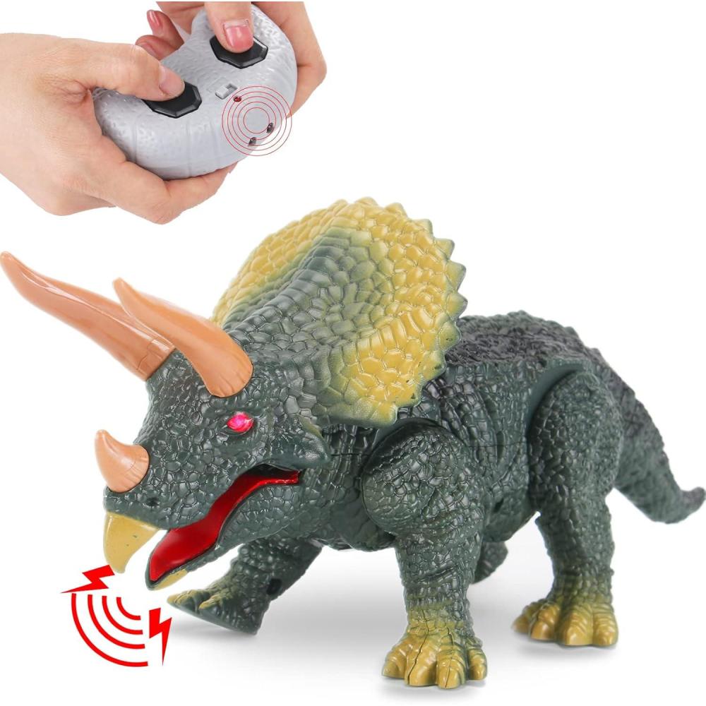 imageLiberty Imports Kids RC Triceratops LED Infrared Remote Control Toy Remote Control Dinosaur with Realistic Roaring Sounds ampamp Lights Battery Operated Moving Dino RobotTriceratops