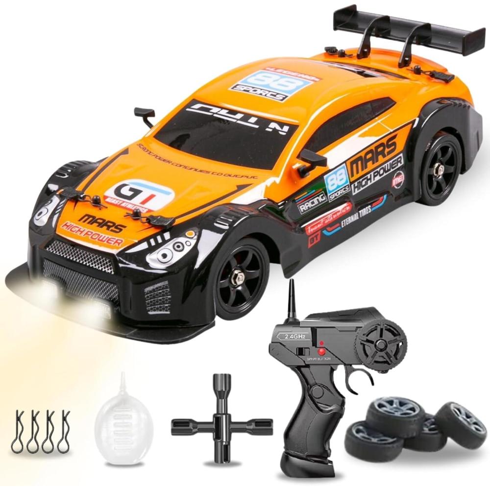 imageLiberty Imports RC Drift Car 116 24GHz 4WD Remote Control Sport Racing OnRoad Vehicle with LED Light Batteries and Drift Tires RedOrange