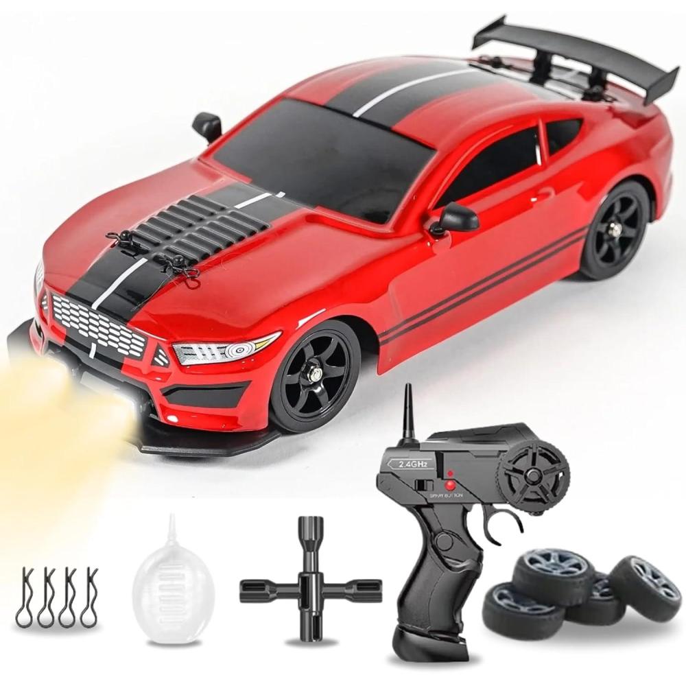 imageLiberty Imports RC Drift Car 116 24GHz 4WD Remote Control Sport Racing OnRoad Vehicle with LED Light Batteries and Drift Tires RedRed