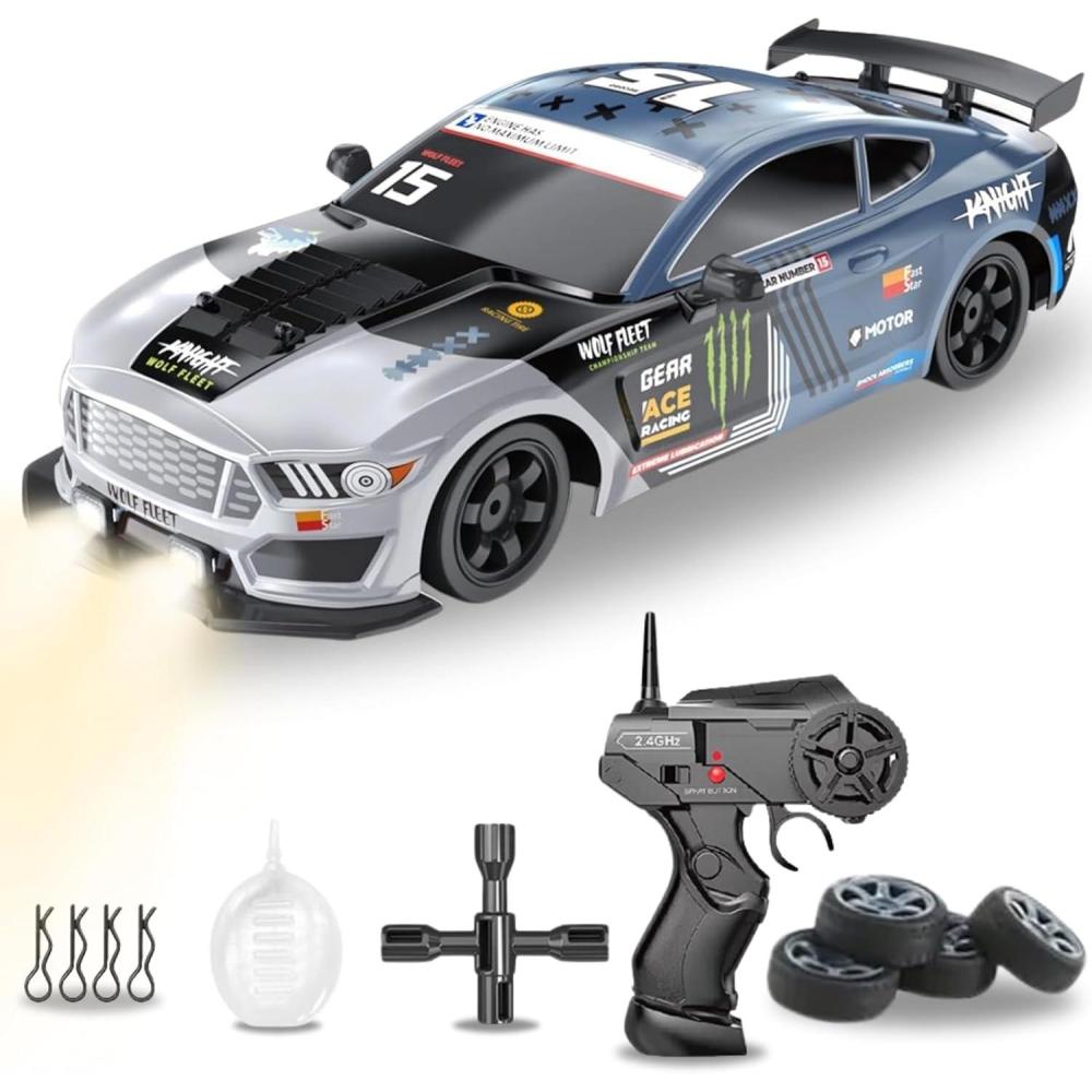 imageLiberty Imports RC Drift Car 116 24GHz 4WD Remote Control Sport Racing OnRoad Vehicle with LED Light Batteries and Drift Tires RedSilver