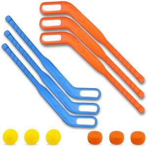 Kids Floor Hockey Stick Set – 29″ Youth Indoor Outdoor Toys Sports Starter Set with Plastic Puck and Ball for Toddlers, Children Ages 3-7 (2 Pack)(6 Pack)
