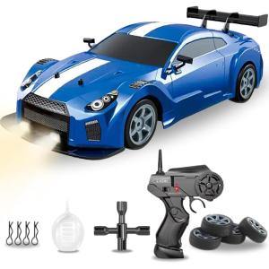 Liberty Imports RC Drift Car 1/16 2.4GHz 4WD Remote Control Sport Racing On-Road Vehicle with LED Light, Batteries and Drift Tires (Red)(Blue)