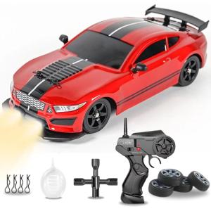 Liberty Imports RC Drift Car 1/16 2.4GHz 4WD Remote Control Sport Racing On-Road Vehicle with LED Light, Batteries and Drift Tires (Red)(Red)
