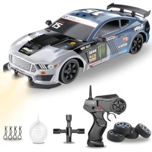Liberty Imports RC Drift Car 1/16 2.4GHz 4WD Remote Control Sport Racing On-Road Vehicle with LED Light, Batteries and Drift Tires (Red)(Silver)
