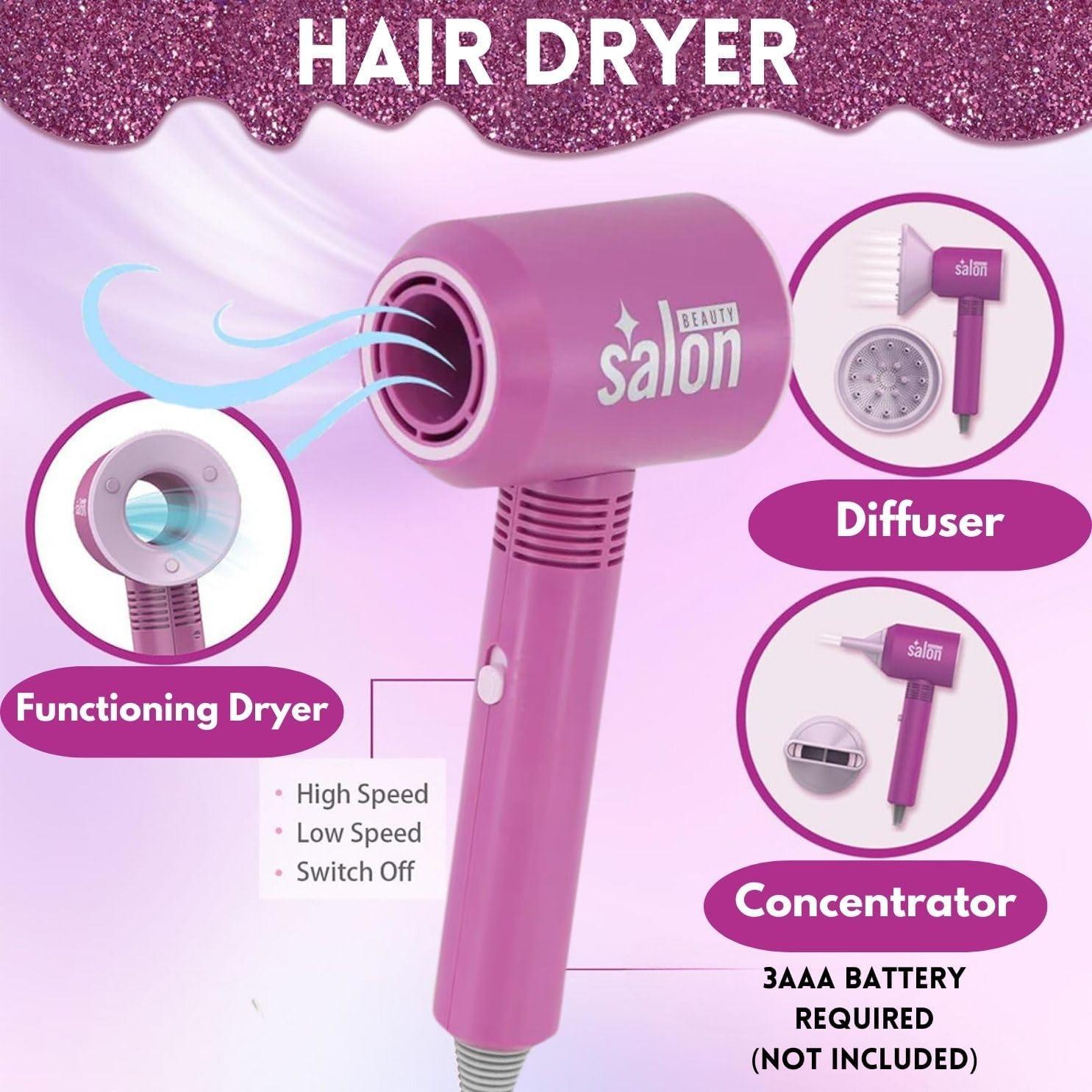 image18 PCS Girls Beauty Hair Salon Toy Kit with Hairdryer Straightener ampamp Styling Accessories Fashion Pretend Play Doll Stylist Set for Kids and Toddlers