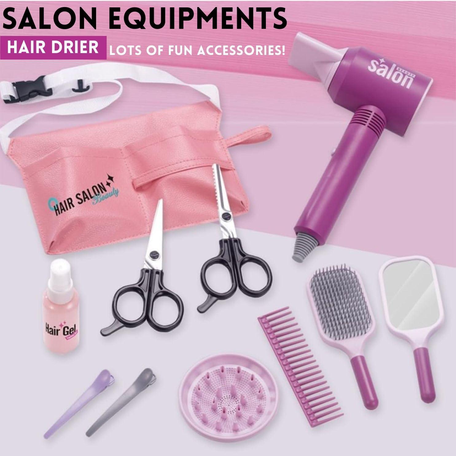 image18 PCS Girls Beauty Hair Salon Toy Kit with Hairdryer Straightener ampamp Styling Accessories Fashion Pretend Play Doll Stylist Set for Kids and Toddlers