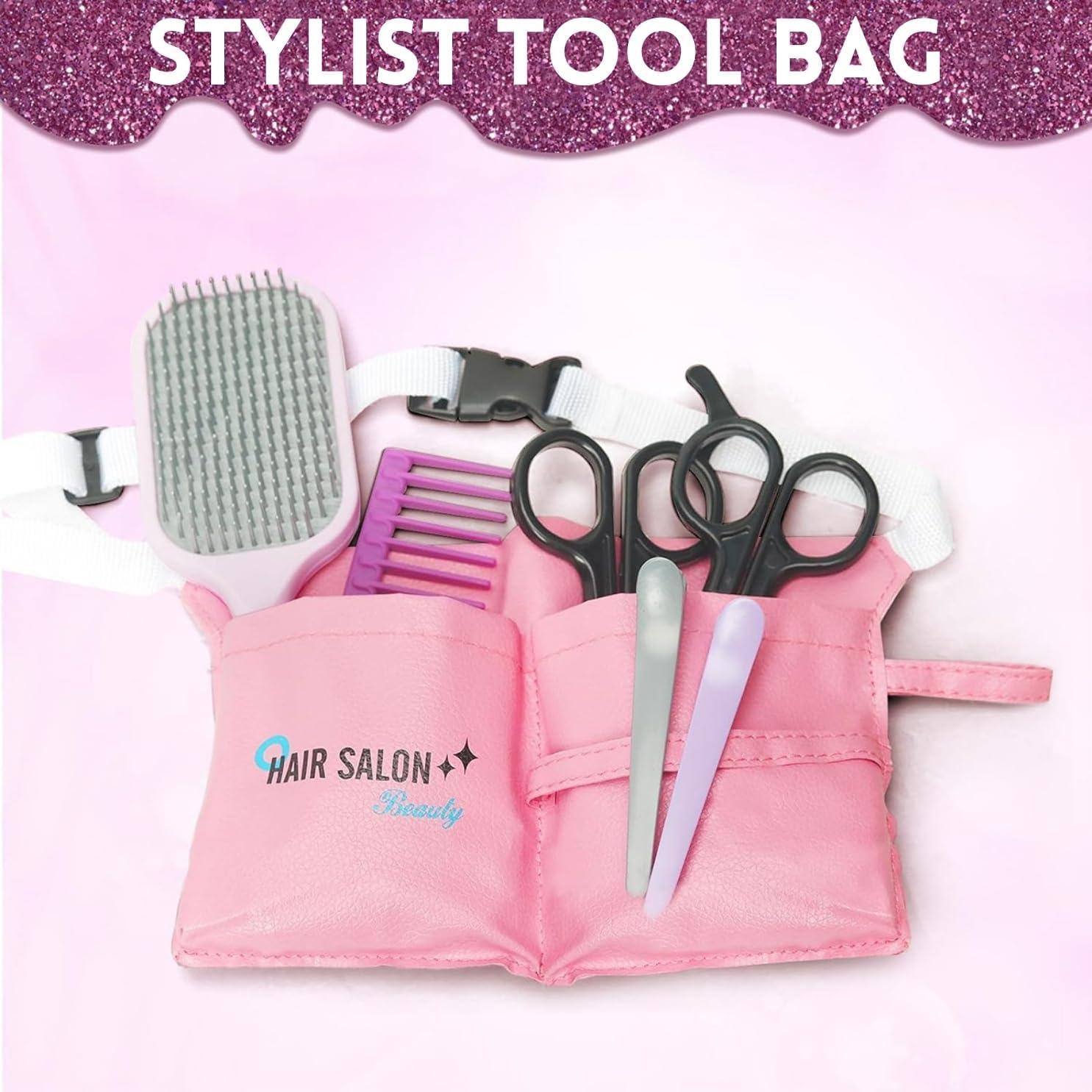 image18 PCS Girls Beauty Hair Salon Toy Kit with Hairdryer Straightener ampamp Styling Accessories Fashion Pretend Play Doll Stylist Set for Kids and Toddlers