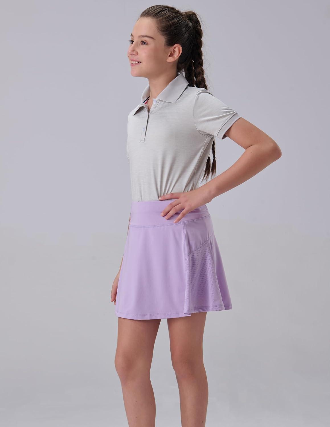 image3 Pack Girls Athletic Skirts with Builtin Shorts and Adjustable Waist Youth Kids Skorts Tennis Golf RunningBlackWhiteLavender