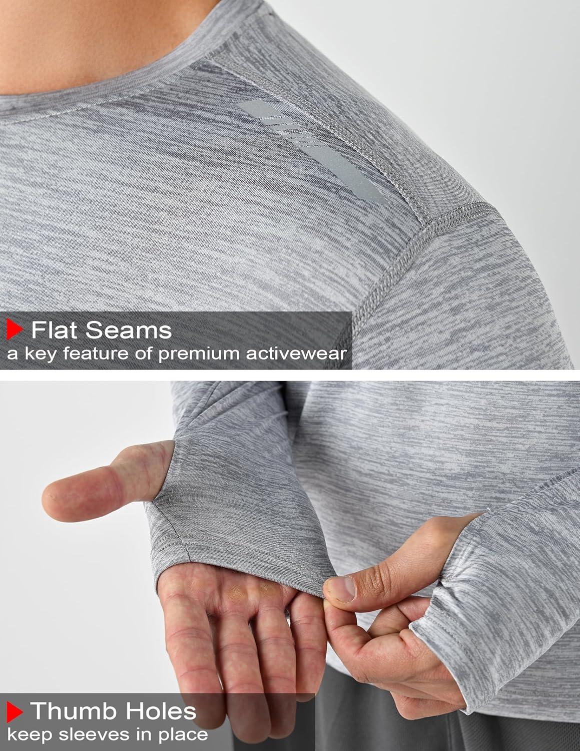 image3 Pack Mens Dry Fit Long Sleeve T Shirts Lightweight Athletic Performance Tops with Thumb Holes HikingHeather Light GrayBlueMaroon