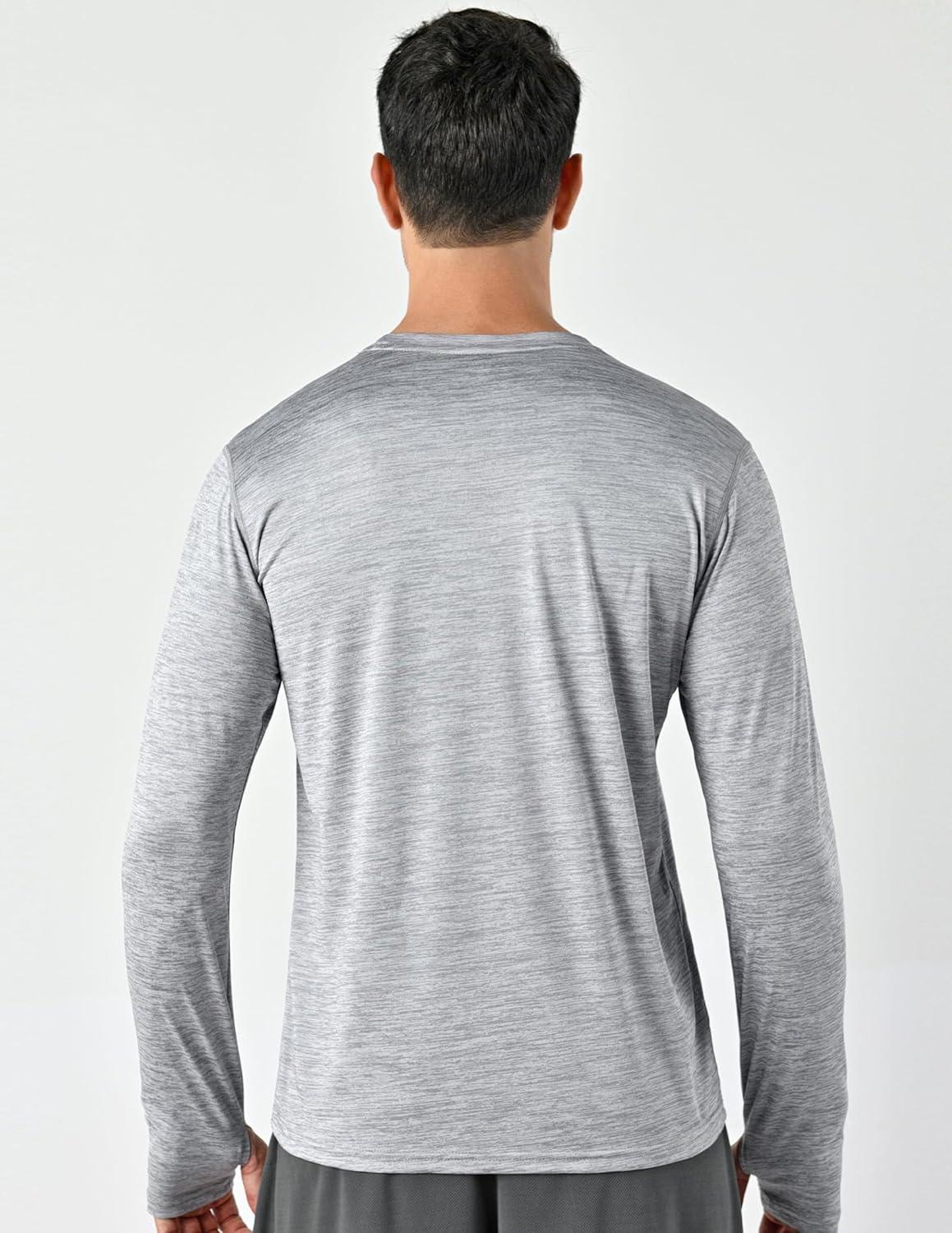 image3 Pack Mens Dry Fit Long Sleeve T Shirts Lightweight Athletic Performance Tops with Thumb Holes HikingHeather Light GrayBlueMaroon