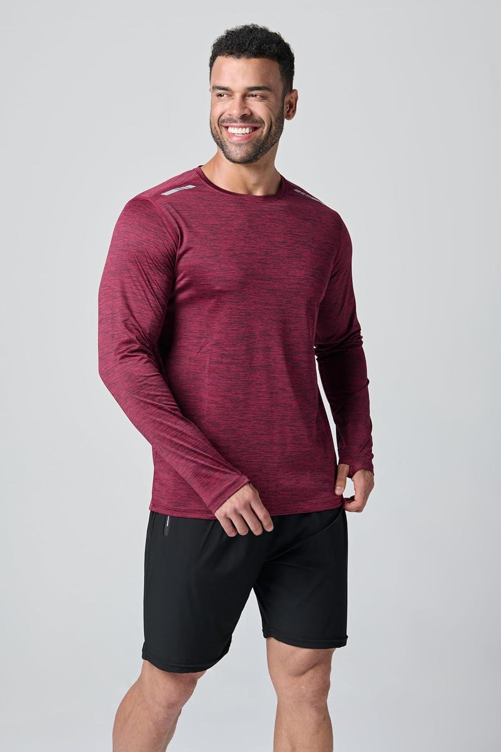 image3 Pack Mens Dry Fit Long Sleeve T Shirts Lightweight Athletic Performance Tops with Thumb Holes HikingHeather Light GrayBlueMaroon