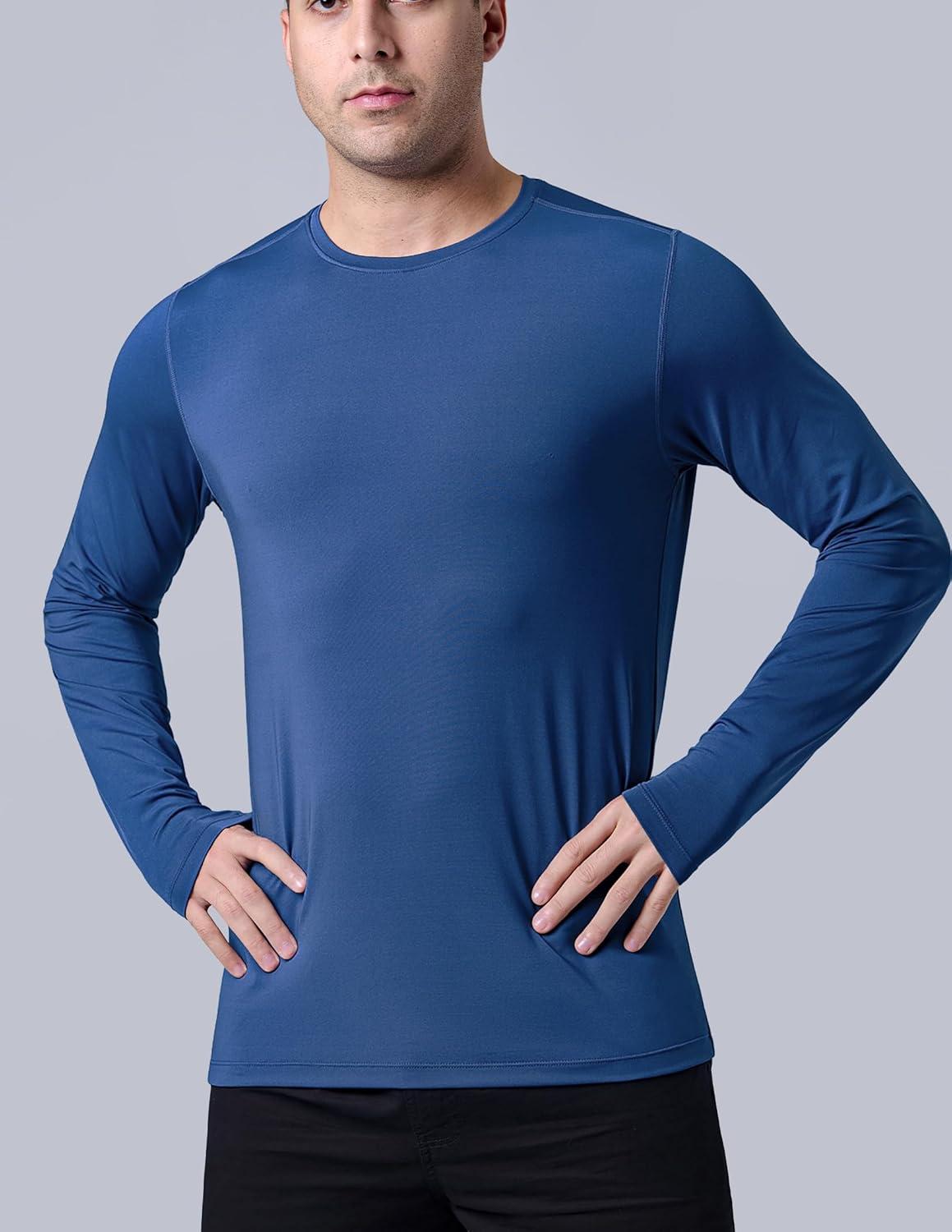 image3 Pack Mens Dry Fit Long Sleeve T Shirts Lightweight Athletic Performance Tops with Thumb Holes HikingOliveBlackSteel Blue