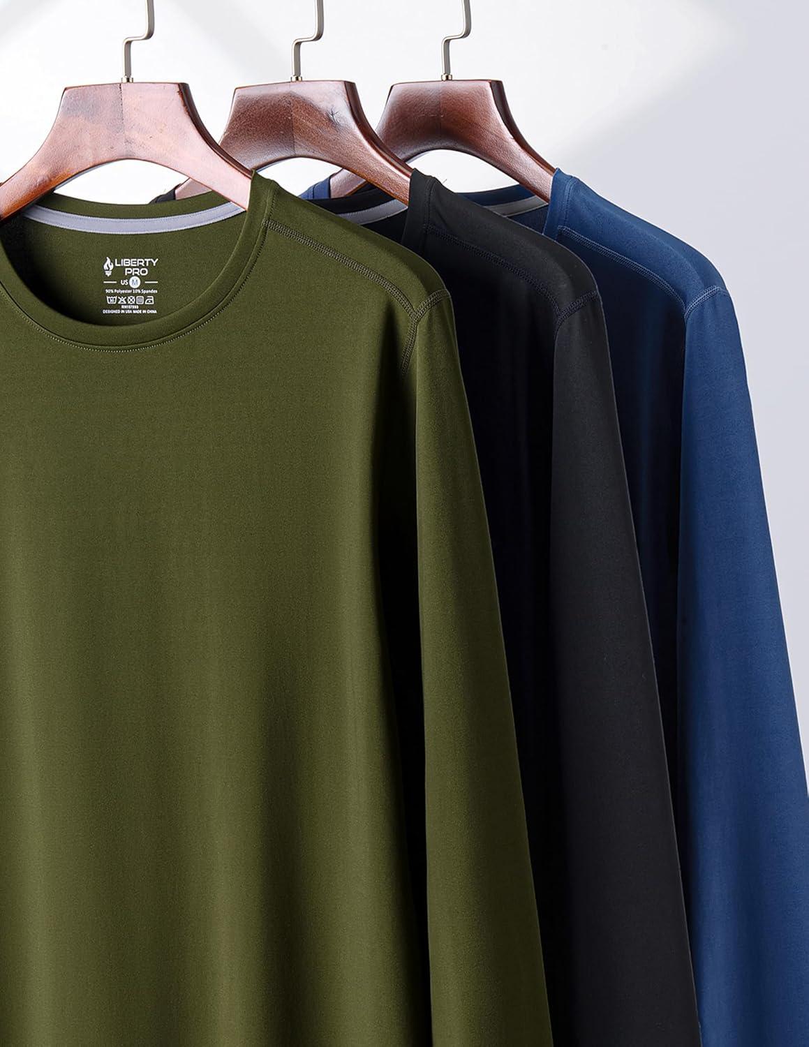 image3 Pack Mens Dry Fit Long Sleeve T Shirts Lightweight Athletic Performance Tops with Thumb Holes HikingOliveBlackSteel Blue