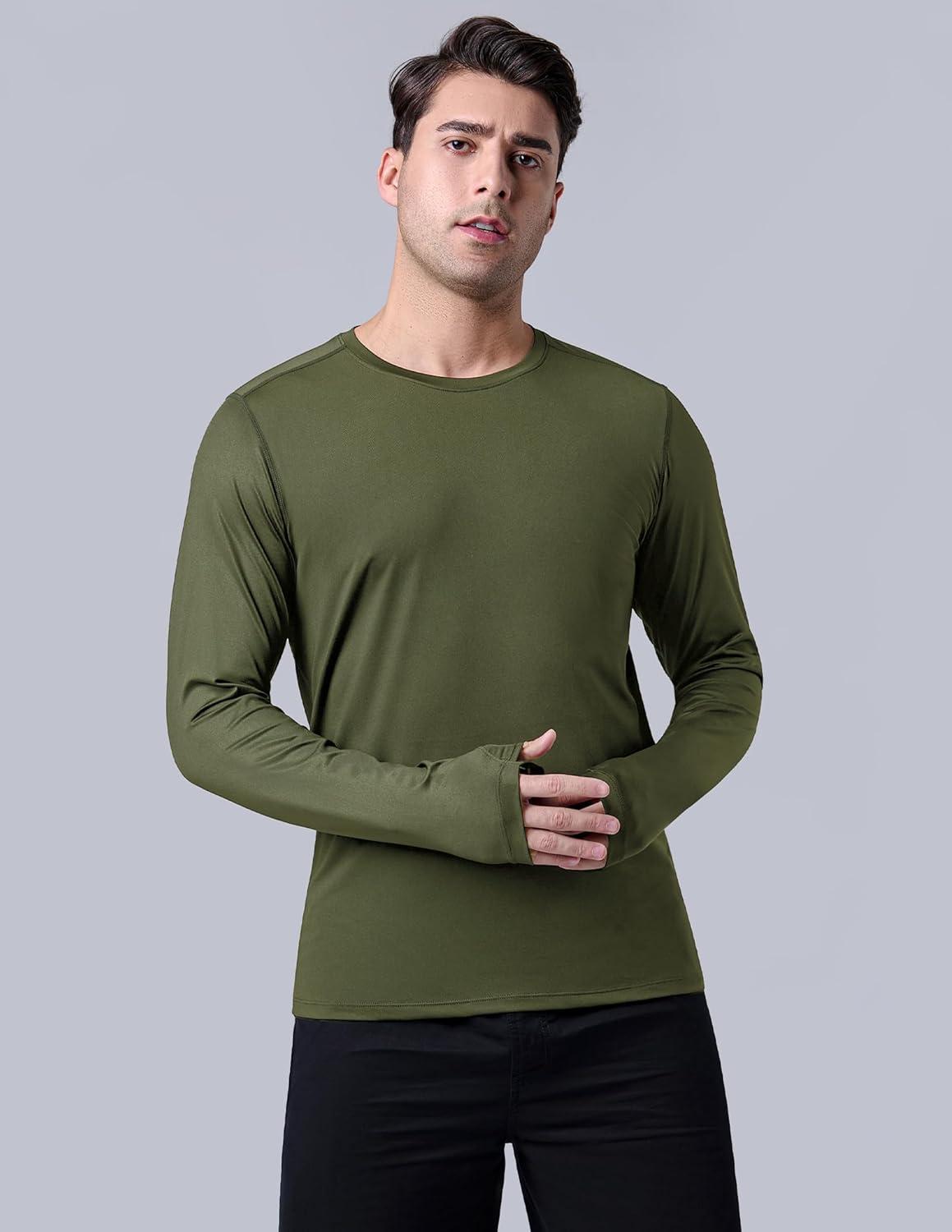 image3 Pack Mens Dry Fit Long Sleeve T Shirts Lightweight Athletic Performance Tops with Thumb Holes HikingOliveBlackSteel Blue