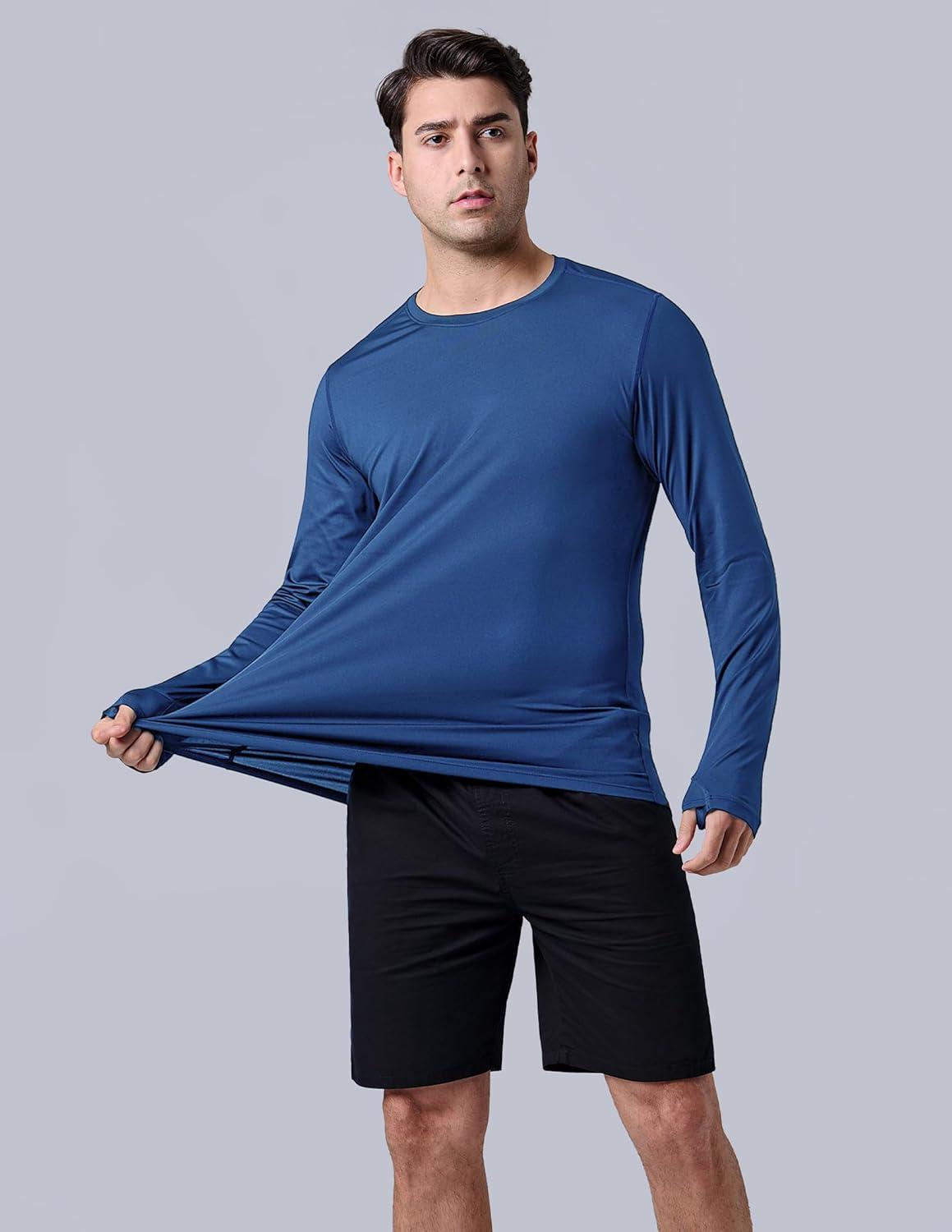 image3 Pack Mens Dry Fit Long Sleeve T Shirts Lightweight Athletic Performance Tops with Thumb Holes HikingOliveBlackSteel Blue