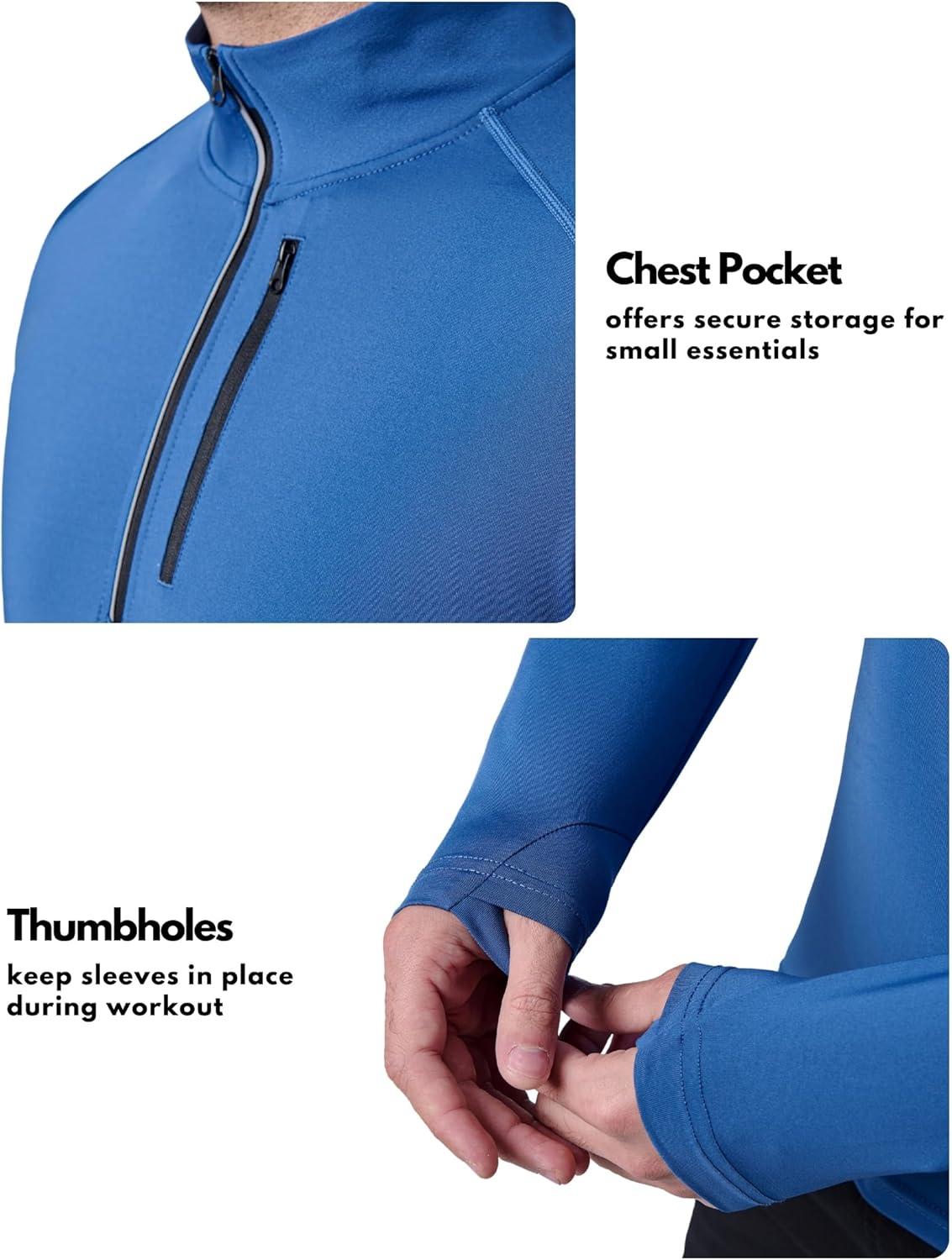 imageLiberty Imports 3Pack Mens QuarterZip Pullover Lightweight Long Sleeve Athletic Jackets Performance Workout Running ShirtsOliveBlackSteel Blue