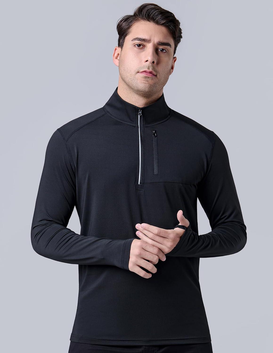 imageLiberty Imports 3Pack Mens QuarterZip Pullover Lightweight Long Sleeve Athletic Jackets Performance Workout Running ShirtsOliveBlackSteel Blue