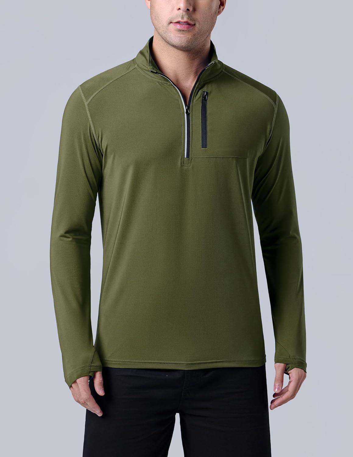 imageLiberty Imports 3Pack Mens QuarterZip Pullover Lightweight Long Sleeve Athletic Jackets Performance Workout Running ShirtsOliveBlackSteel Blue