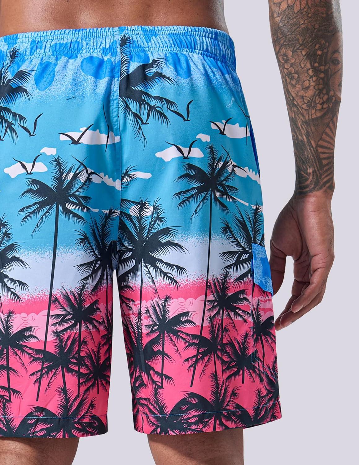 imageMens 9quot Quick Dry Swim Trunks with Mesh Lining and Cargo Pockets Beach Shorts Bathing SuitsBeach Sunset Monochrome Leaf