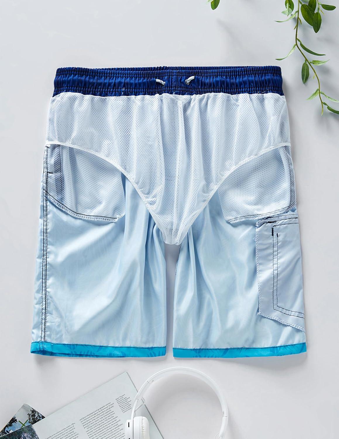 imageMens 9quot Quick Dry Swim Trunks with Mesh Lining and Cargo Pockets Beach Shorts Bathing SuitsPalm Haze Horizon Stripes