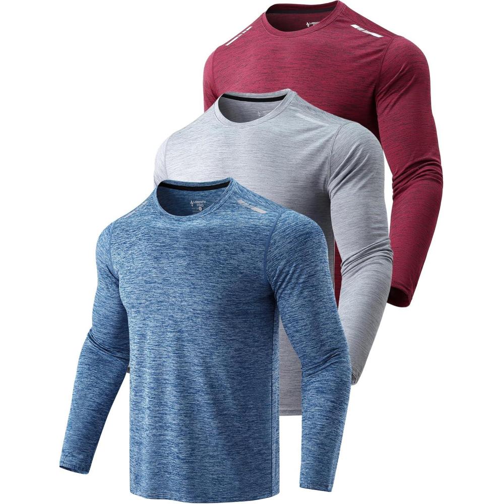 image3 Pack Mens Dry Fit Long Sleeve T Shirts Lightweight Athletic Performance Tops with Thumb Holes HikingHeather Light GrayBlueMaroon