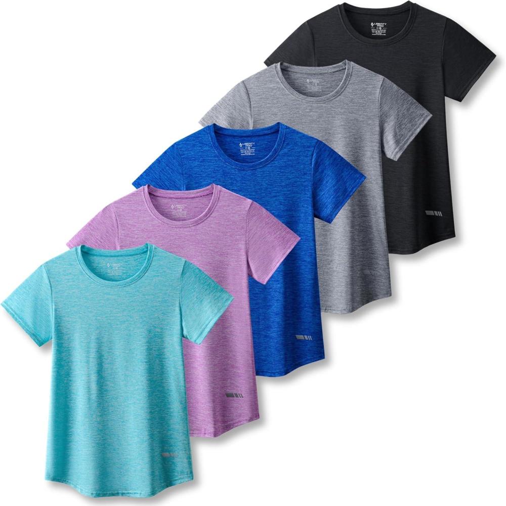 image5 Pack Womens Dry Fit Short Sleeve T Shirts Athletic Workout Tee Tops for Gym Yoga RunningBlueGrayBlackAquaLight Lavender
