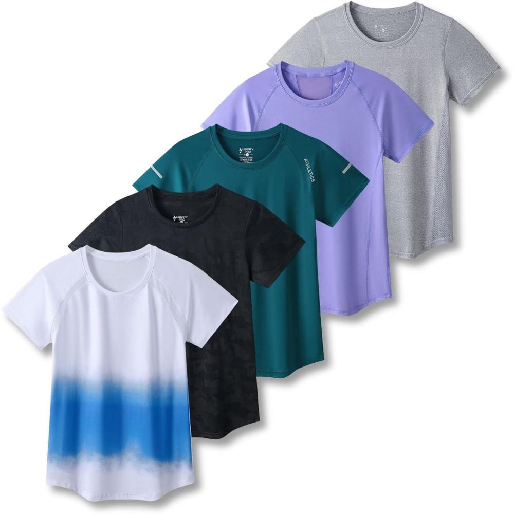 image5 Pack Womens Dry Fit Short Sleeve T Shirts Athletic Workout Tee Tops for Gym Yoga RunningCamoGrayLilacGradientDark Teal