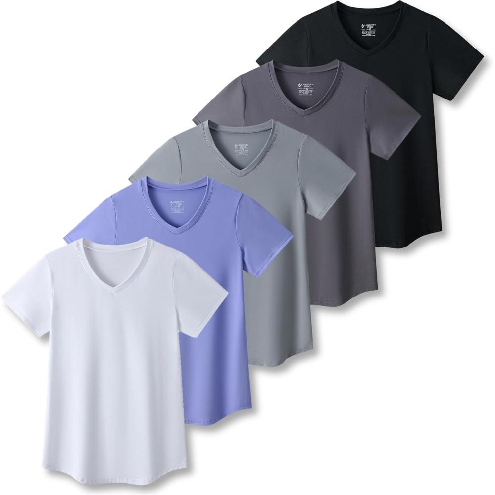 image5 Pack Womens Dry Fit Short Sleeve T Shirts Athletic Workout Tee Tops for Gym Yoga RunningWhiteGrayCharcoalBlackLavender