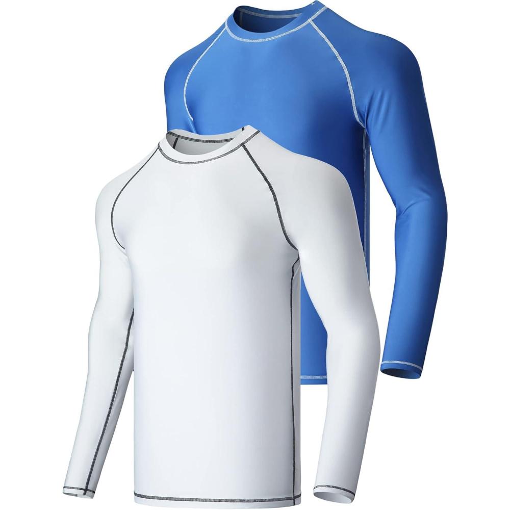 imageLiberty Imports 2Pack Mens UV Long Sleeve Swim Shirts Loose Fit Rash GuardsWhiteBlue