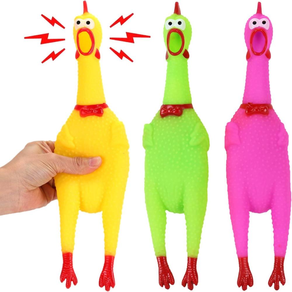 imageLiberty Imports 3 Pack Rubber Chicken Toy 14quot Screaming Squawking Practical Joke Prank Noisemaker Novelty Gag Gifts Party Favor Toys