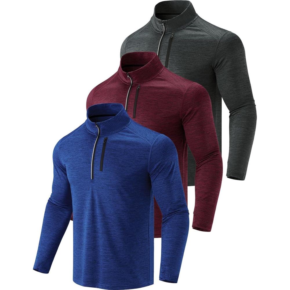 imageLiberty Imports 3Pack Mens QuarterZip Pullover Lightweight Long Sleeve Athletic Jackets Performance Workout Running ShirtsCharcoalRoyalMaroon