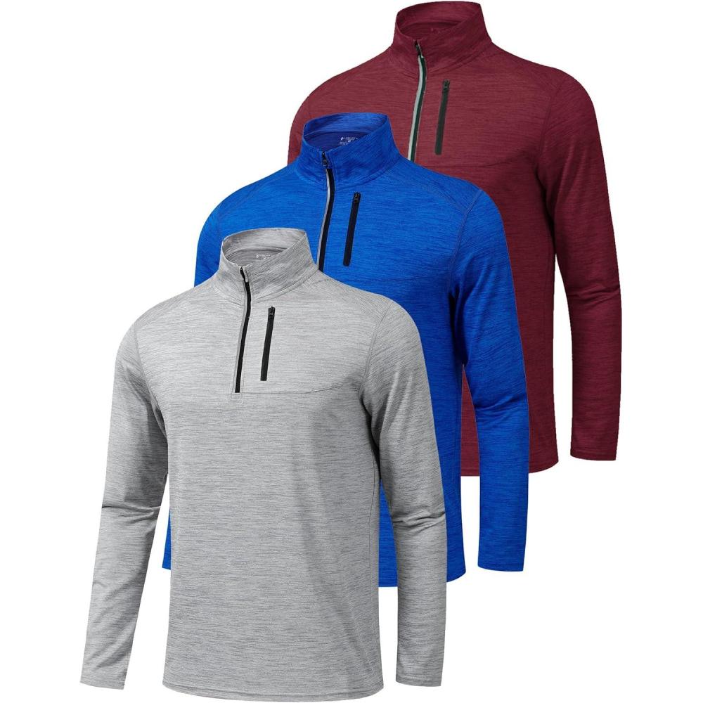 imageLiberty Imports 3Pack Mens QuarterZip Pullover Lightweight Long Sleeve Athletic Jackets Performance Workout Running ShirtsLight GrayBlueMaroon