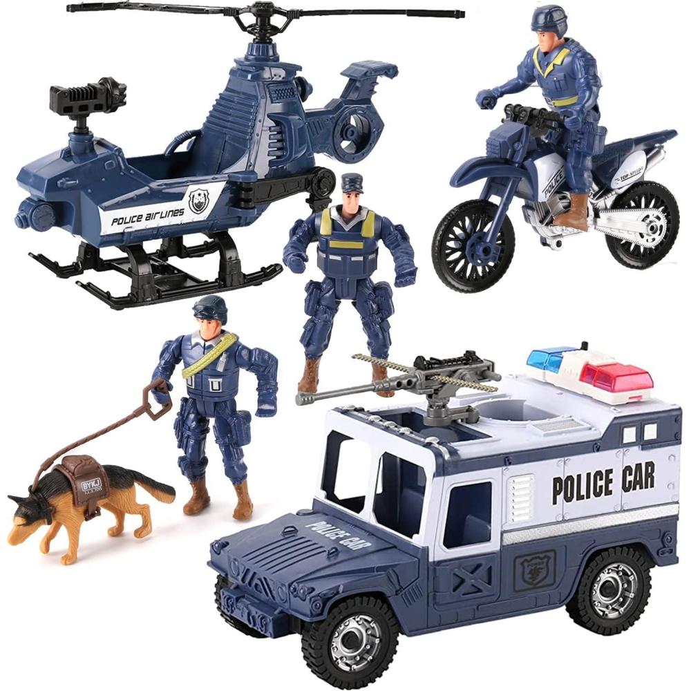 imageLiberty Imports 8 PCS Police Rescue Patrol Toy Vehicles and Figures Playset  Helicopter SWAT Truck Motorcycle Action Figures K9 Weapons and Accessories for Kids Imaginative Pretend Play