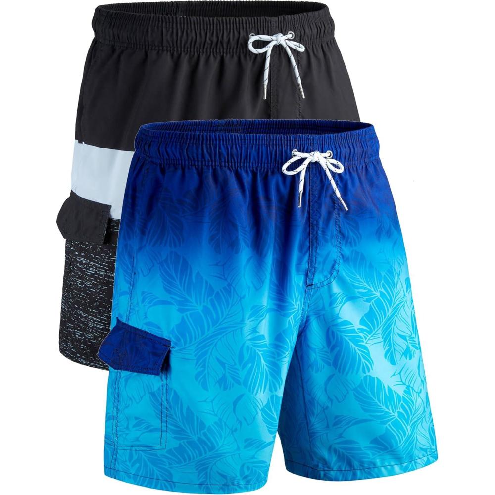 imageMens 9quot Quick Dry Swim Trunks with Mesh Lining and Cargo Pockets Beach Shorts Bathing Suits2 Pack Color BlockTropical