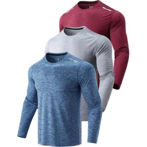 3 Pack: Men’s Dry Fit Long Sleeve T Shirts, Lightweight Athletic Performance Tops with Thumb Holes Hiking(Heather Light Gray/Blue/Maroon)