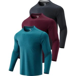 3 Pack: Men’s Dry Fit Long Sleeve T Shirts, Lightweight Athletic Performance Tops with Thumb Holes Hiking(Teal/Maroon/Charcoal)