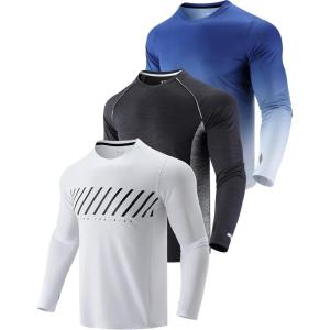 3 Pack: Men’s Dry Fit Long Sleeve T Shirts, Lightweight Athletic Performance Tops with Thumb Holes Hiking(White/Black/Gradient Blue)