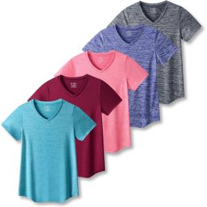5 Pack: Women’s Dry Fit Short Sleeve T Shirts, Athletic Workout Tee Tops for Gym Yoga Running(Gray/Cerise/Cherry/Glacier Blue/Sonar Blue)