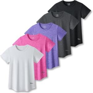 5 Pack: Women’s Dry Fit Short Sleeve T Shirts, Athletic Workout Tee Tops for Gym Yoga Running(Heather Pink/Light Gray/Charcoal/Lavender/Black)