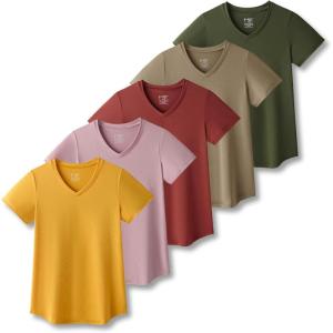 5 Pack: Women’s Dry Fit Short Sleeve T Shirts, Athletic Workout Tee Tops for Gym Yoga Running(Olive/Taupe/Gold/Burnt Orange/Dusty Rose)