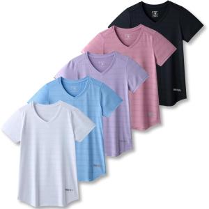 5 Pack: Women’s Dry Fit Short Sleeve T Shirts, Athletic Workout Tee Tops for Gym Yoga Running(Rose Pink/Lavender/White/Blue/Black)