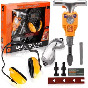 Junior Engineer Jackhammer Toy Construction Tool Drill with Earmuffs, Safety Goggles, and Accessories
