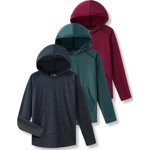 Liberty Imports 3 Pack: Youth Boys Teen Active Long Sleeve Hoodie Sweatshirts – Athletic Dry-Fit Hooded Pullover Shirts(Charcoal/Maroon/Sage Green)